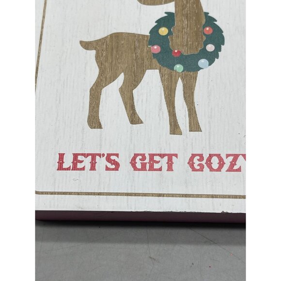 all is bright tabletop wood plaque rectangle reindeer wreath let's get cozy READ - Picture 4 of 8